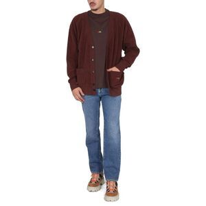 MSGM Men's V-Neck Cardigan with Embroidered Logo Men BROWN Sweaters & Cardigans